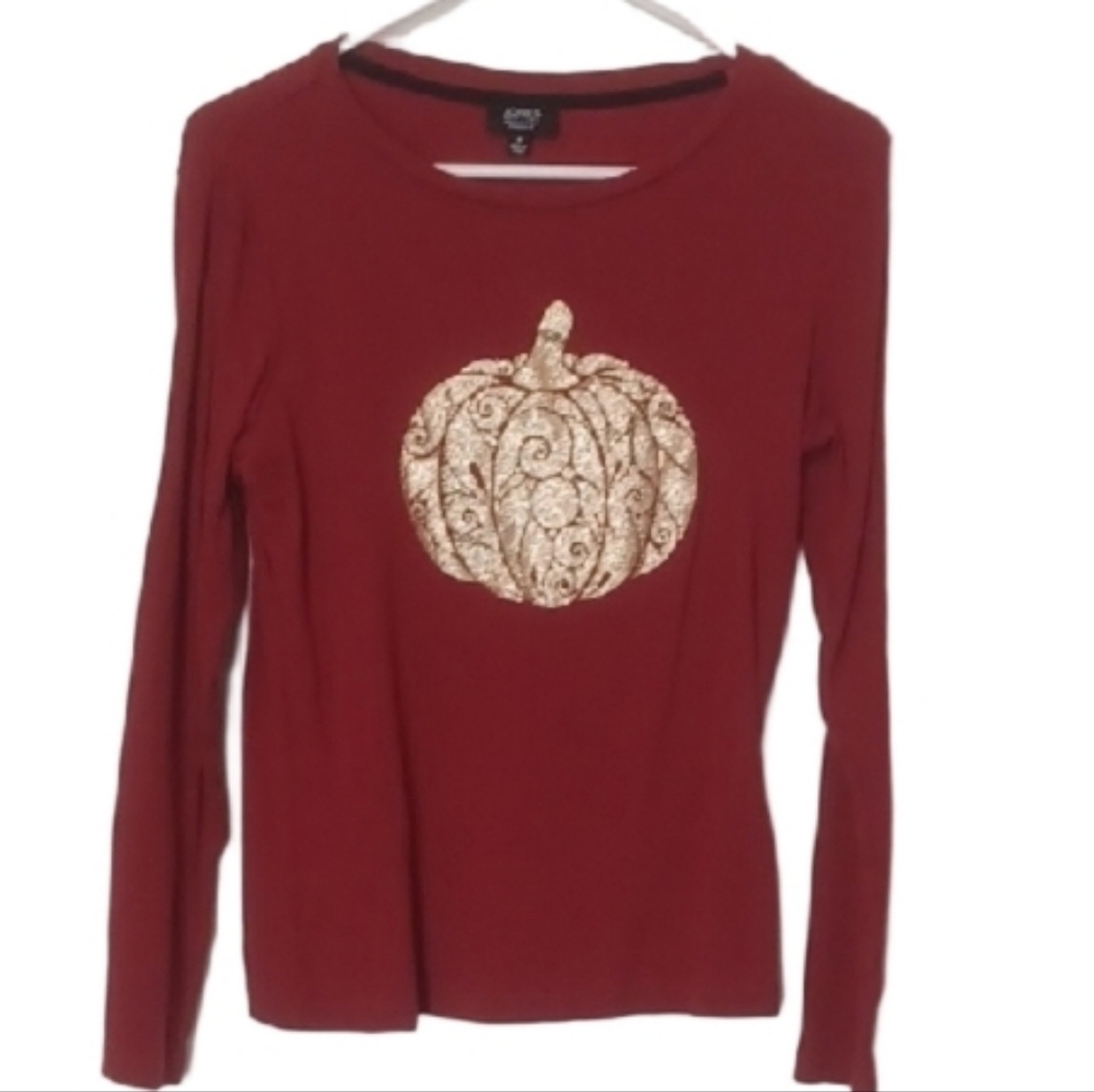 -- Long Sleeve Top with Gold Pumpkin Design